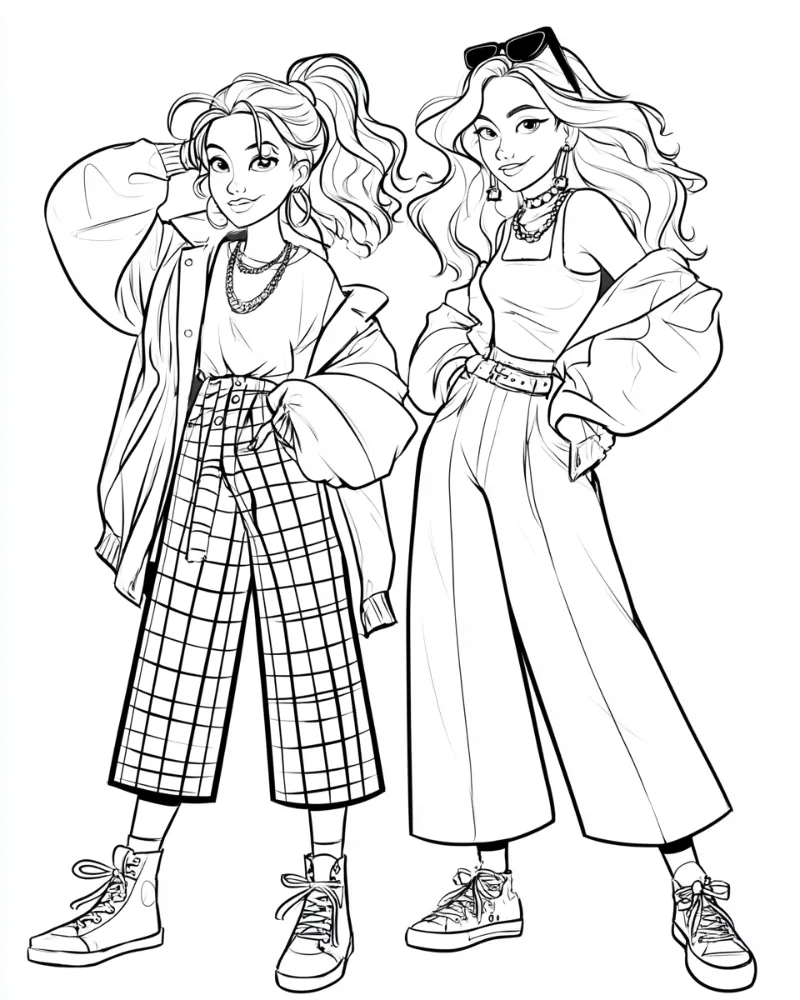 Original line-art illustration of two girls